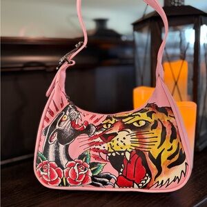 Ed Hardy Pink Designer Women's Bag with Tiger and Panther Design